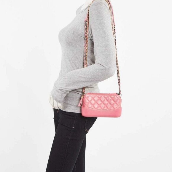 Chanel Pink Quilted Calfskin Leather Gabrielle Clutch with Chain Bag - Picture 2 of 12
